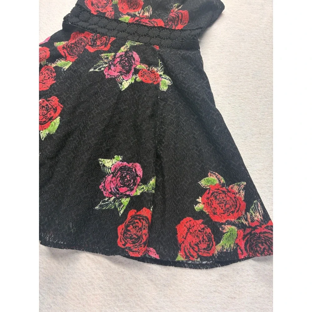 Free People Modern Fit Flare Whimsigoth Goth Rose Lace Waist - 0 Black Red